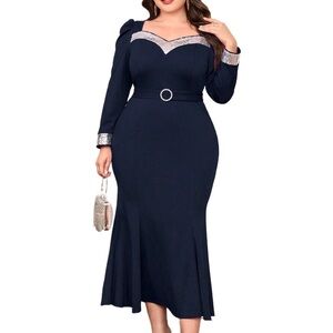 Contrast Sequin Mermaid Hem Belted Dress